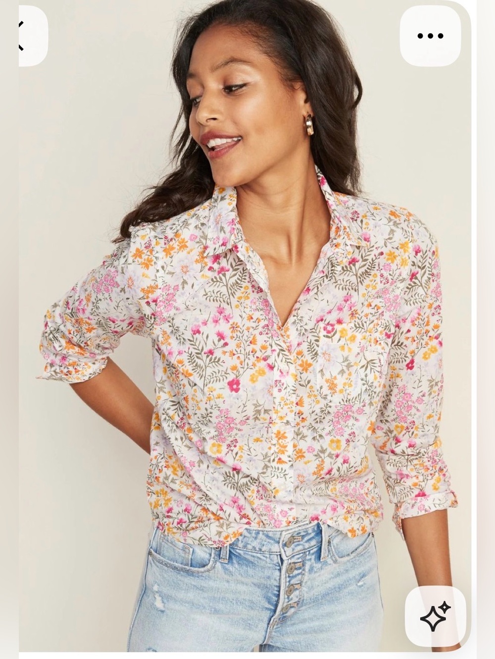 Old Navy Women's XXL Colorful Ditsy Floral Long Sleeve Cotton Button Down Shirt
